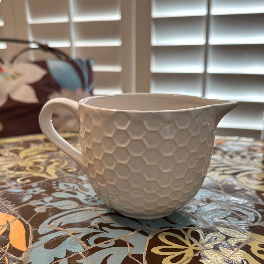 White Honeycomb Patterned Ceramic Pitcher